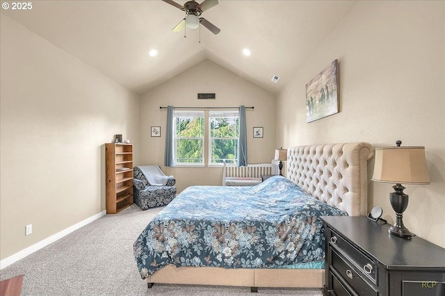35412 SE Shade Tree Ln, Estacada, OR 97023 - carpeted bedroom with lofted ceiling, baseboards, recessed lighting, and ceiling fan