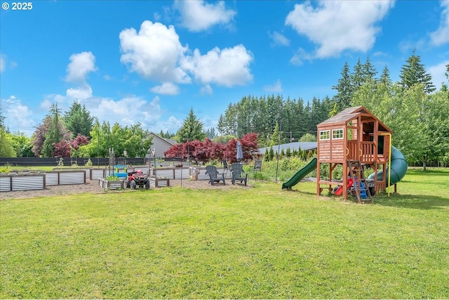 35412 SE Shade Tree Ln, Estacada, OR 97023 - view of yard featuring a playground and view of wooded area
