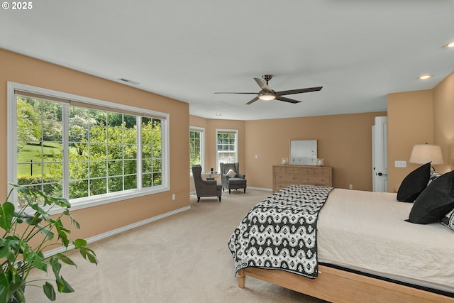 342 NW 84th Pl, Portland, OR 97229 - bedroom featuring baseboards, light carpet, a ceiling fan, and recessed lighting
