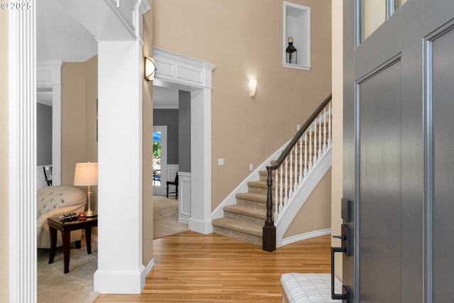 342 NW 84th Pl, Portland, OR 97229 - entryway with light wood-style flooring, stairs, and a towering ceiling