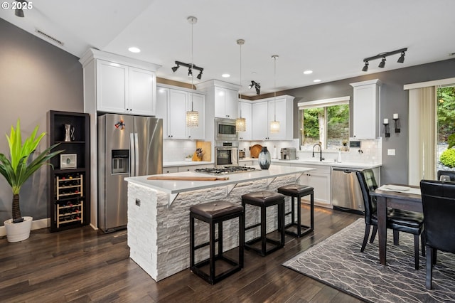 5309 NW 13th Cir, Camas, WA 98607 - kitchen featuring stainless steel appliances, light countertops, white cabinetry, dark wood-style flooring, and plenty of natural light