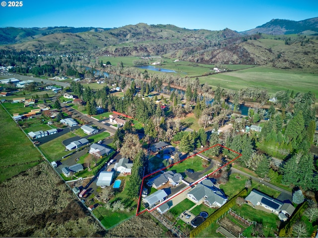 aerial view with a mountain view