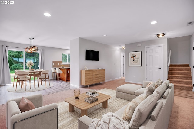 100 Running Dogs Ln, Saint Helens, OR 97051 - living area featuring stairs, healthy amount of natural light, recessed lighting, and baseboards