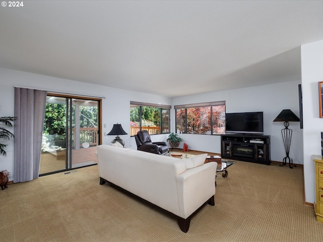 living room with visible vents and light carpet