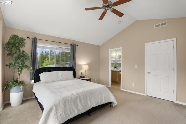 1544 SW 175th Ave, Beaverton, OR 97003 - bedroom with lofted ceiling, light colored carpet, baseboards, ceiling fan, and ensuite bathroom