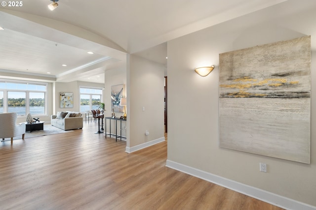 707 N Hayden Island Dr Unit 415, Portland, OR 97217 - corridor with wood finished floors, recessed lighting, and a water view