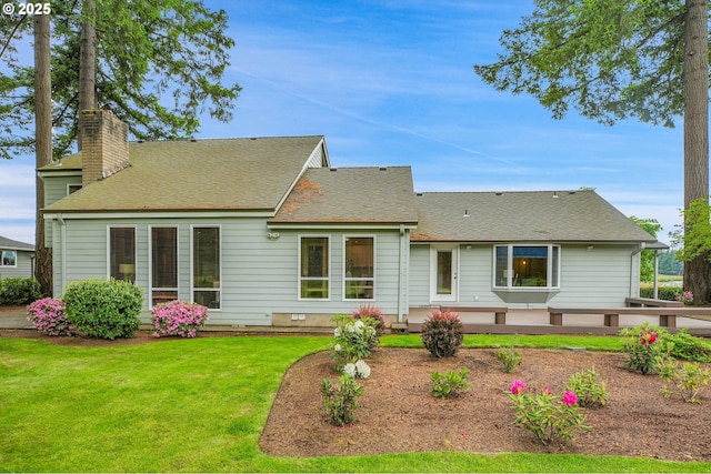 3270 N Maple St, Canby, OR 97013 - rear view of property featuring a chimney, a yard, and a shingled roof