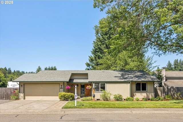 51945 SW Creekview Pl, Scappoose, OR 97056 - ranch-style house with a garage, driveway, crawl space, and a shingled roof