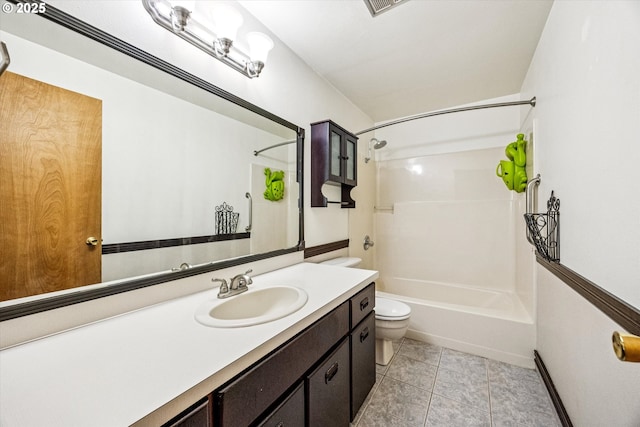 51945 SW Creekview Pl, Scappoose, OR 97056 - full bath with toilet, vanity, tub / shower combination, tile patterned floors, and baseboards