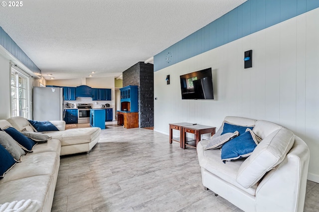 living room featuring a textured ceiling