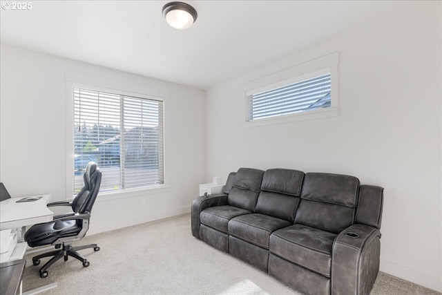 office featuring carpet floors, baseboards, and a wealth of natural light