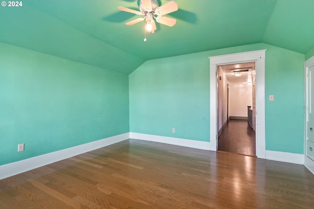 1706 Oak St, La Grande, OR 97850 - bonus room featuring lofted ceiling, dark wood-style floors, a ceiling fan, and baseboards
