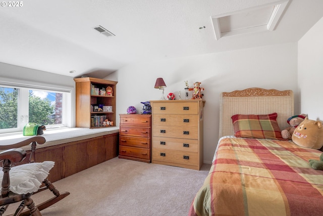 48025 NW Strohmayer Rd, Forest Grove, OR 97116 - bedroom with attic access, light carpet, and lofted ceiling