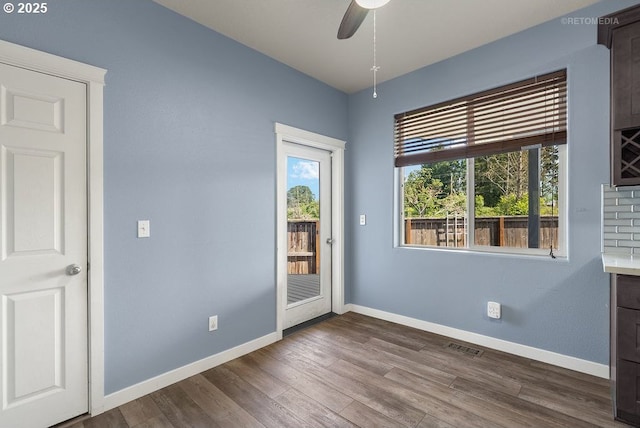 2820 23rd Pl, Forest Grove, OR 97116 - unfurnished dining area featuring dark wood finished floors and a ceiling fan