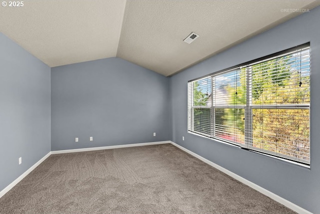 2820 23rd Pl, Forest Grove, OR 97116 - unfurnished room featuring vaulted ceiling, a textured ceiling, carpet flooring, and baseboards