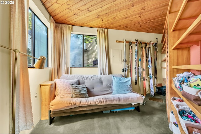 2696 Moon Mountain Dr, Eugene, OR 97403 - bedroom with carpet flooring and wood ceiling
