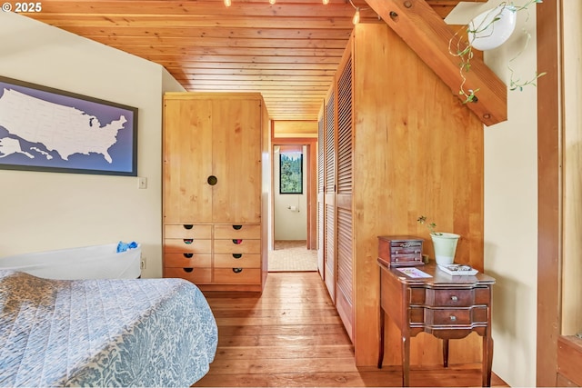 2696 Moon Mountain Dr, Eugene, OR 97403 - bedroom with hardwood / wood-style flooring and wood ceiling