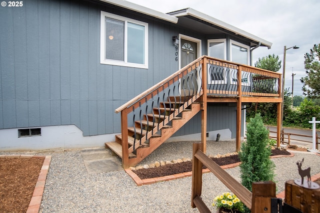 906 N Railroad Ave, Ridgefield, WA 98642 - doorway to property featuring a wooden deck