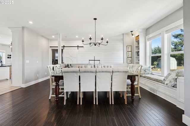 20265 SE Poco Ln, Amity, OR 97101 - dining room with healthy amount of natural light, dark wood finished floors, recessed lighting, and a chandelier