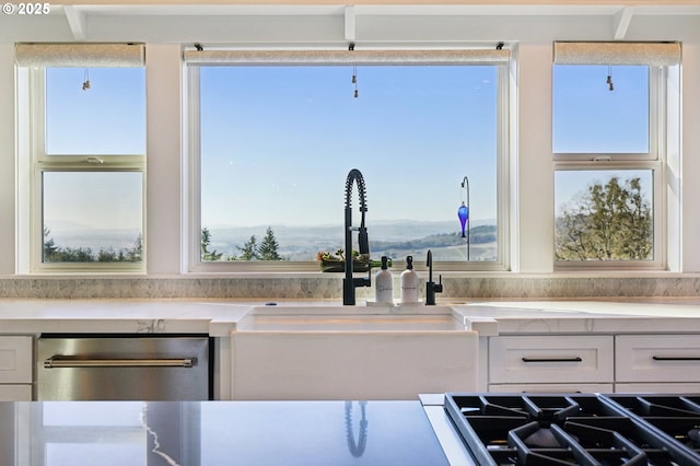 20265 SE Poco Ln, Amity, OR 97101 - kitchen with dishwasher, a sink, light countertops, white cabinets, and healthy amount of natural light
