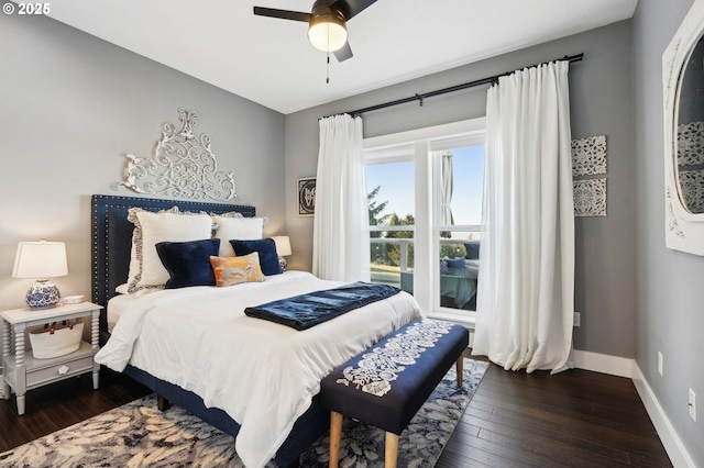 20265 SE Poco Ln, Amity, OR 97101 - bedroom featuring dark wood-style floors, baseboards, and ceiling fan