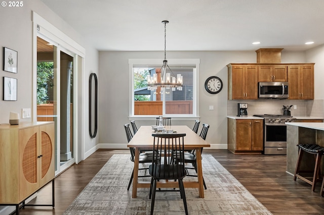 3466 N Holladay St, Cornelius, OR 97124 - dining space featuring plenty of natural light, a chandelier, dark wood-style flooring, and recessed lighting