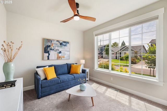 3466 N Holladay St, Cornelius, OR 97124 - living room featuring carpet and ceiling fan