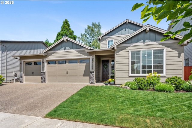 3466 N Holladay St, Cornelius, OR 97124 - craftsman-style home featuring board and batten siding, a garage, a front lawn, concrete driveway, and stone siding