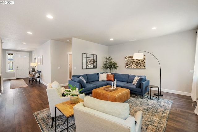 3466 N Holladay St, Cornelius, OR 97124 - living area featuring dark wood-type flooring and recessed lighting