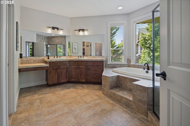 3534 NW Maple St, Camas, WA 98607 - bathroom featuring vanity, a tile shower, and a bath