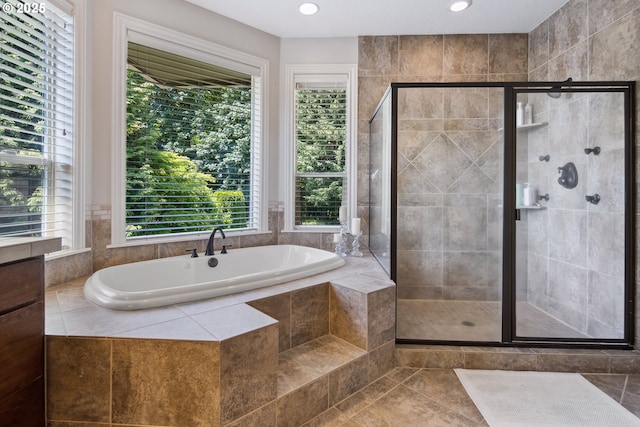3534 NW Maple St, Camas, WA 98607 - full bath with a garden tub, a stall shower, and tile patterned floors