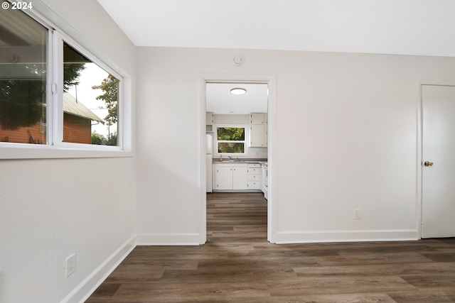 spare room with sink and dark hardwood / wood-style floors