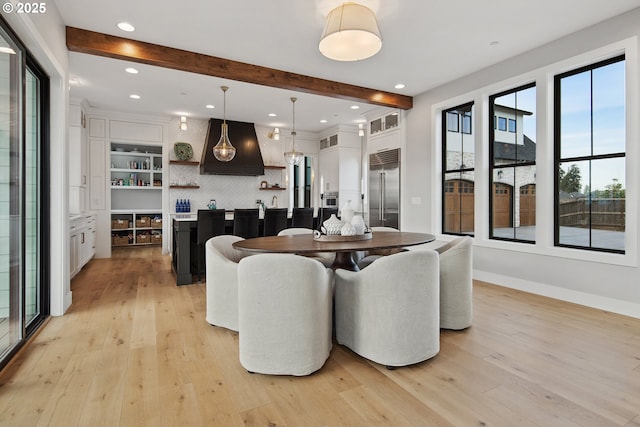 14014 NW 57th Ave, Vancouver, WA 98685 - dining room featuring recessed lighting, baseboards, beamed ceiling, light wood finished floors, and visible vents