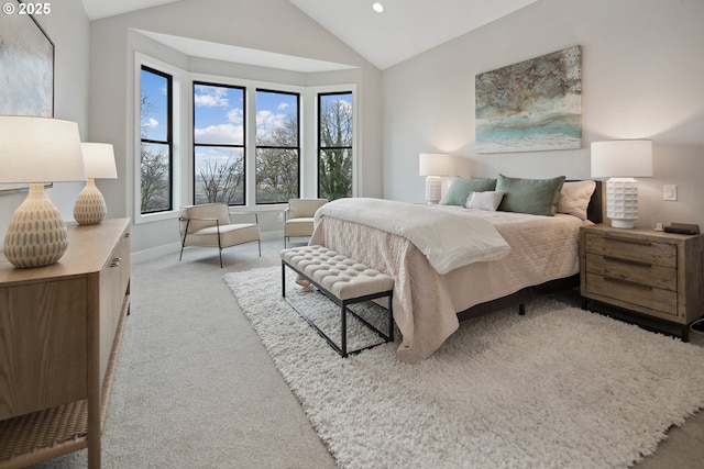 14014 NW 57th Ave, Vancouver, WA 98685 - bedroom featuring baseboards, vaulted ceiling, recessed lighting, and light carpet