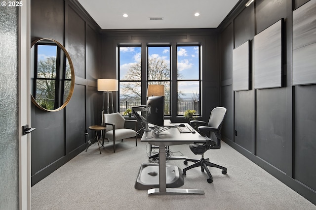 14014 NW 57th Ave, Vancouver, WA 98685 - carpeted office space featuring visible vents, recessed lighting, ornamental molding, and a decorative wall