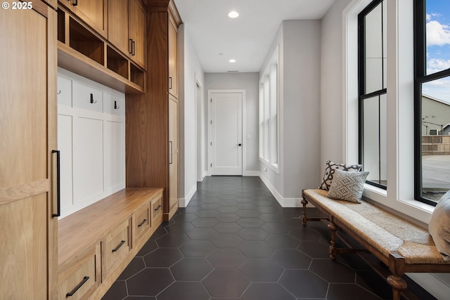 14014 NW 57th Ave, Vancouver, WA 98685 - mudroom with baseboards, dark tile patterned floors, and recessed lighting