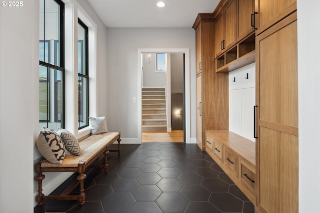 14014 NW 57th Ave, Vancouver, WA 98685 - mudroom with dark tile patterned flooring, baseboards, and recessed lighting