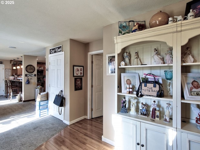 interior space with hardwood / wood-style floors and a textured ceiling