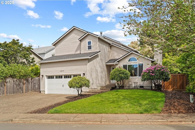 traditional-style home featuring asphalt driveway and an attached garage