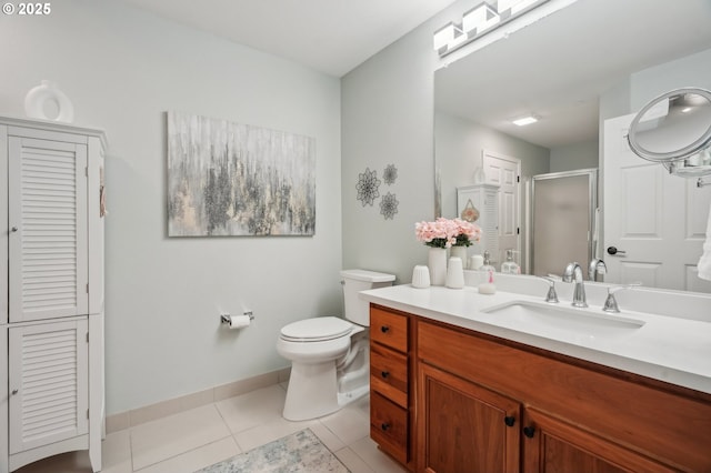30326 SW Ruth St Unit 56, Wilsonville, OR 97070 - bathroom featuring a closet, vanity, a shower stall, toilet, and tile patterned floors