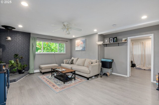 960 E Main St, Hillsboro, OR 97123 - living room with wood finished floors, a ceiling fan, recessed lighting, and a baseboard heating unit