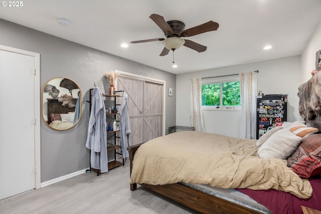 960 E Main St, Hillsboro, OR 97123 - bedroom featuring light wood finished floors, ceiling fan, and recessed lighting