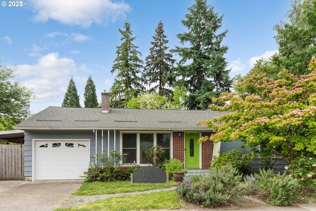 960 E Main St, Hillsboro, OR 97123 - view of front of home featuring an attached garage, a chimney, concrete driveway, and a shingled roof