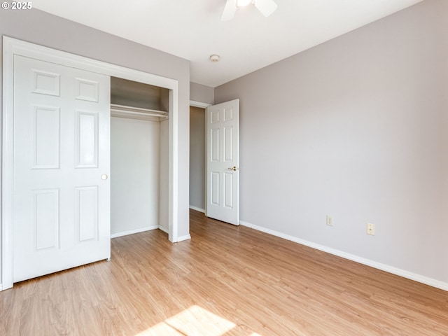 2001 E Evergreen Blvd, Vancouver, WA 98661 - unfurnished bedroom featuring light wood-style floors, baseboards, a closet, and ceiling fan