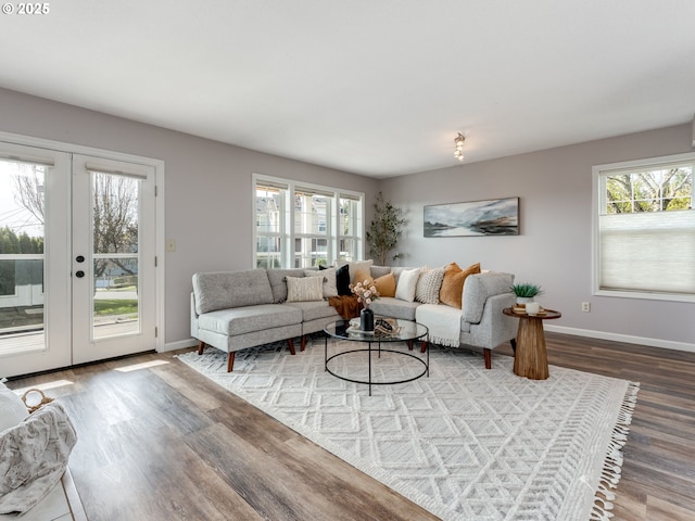 2001 E Evergreen Blvd, Vancouver, WA 98661 - living area featuring wood finished floors, baseboards, and french doors