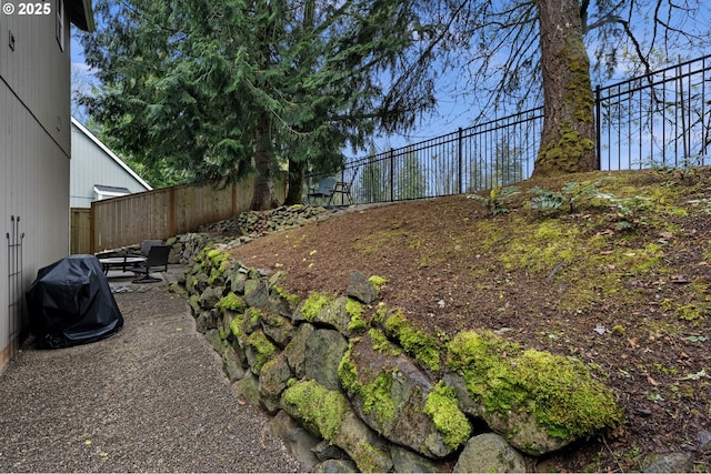 view of yard with a patio and a fenced backyard