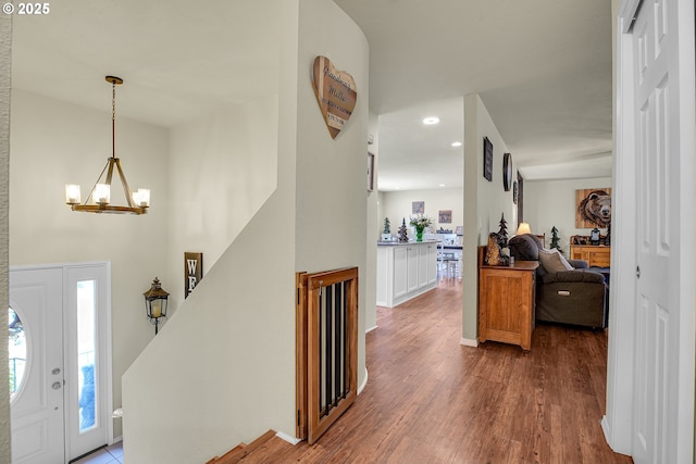 4249 SE 18th Ct, Gresham, OR 97080 - foyer entrance featuring a chandelier, wood finished floors, and recessed lighting