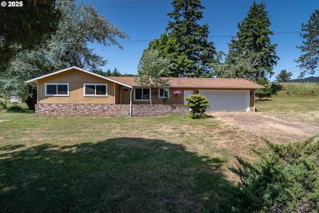 5310 Green Valley Rd, Oakland, OR 97462 - ranch-style house with an attached garage, dirt driveway, a front yard, and crawl space