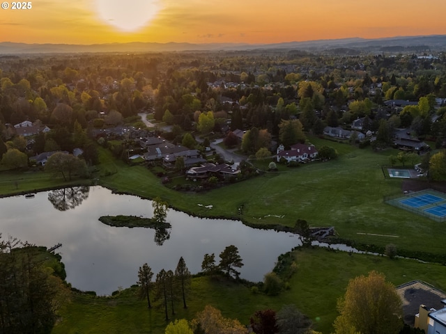 aerial view with a water view