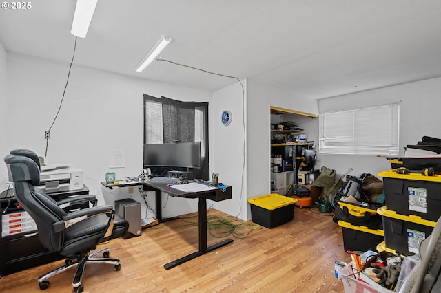 home office featuring hardwood / wood-style floors